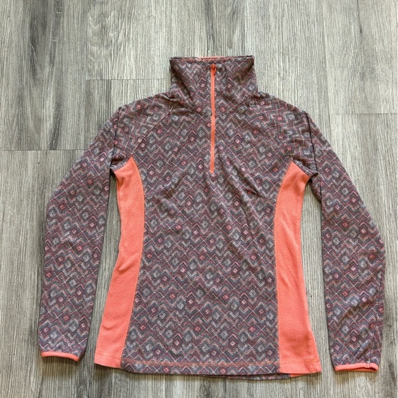 Columbia Women's Patterned Quarter-Zip Pullover Sweater - Coral and Gray - Picture 3 of 8